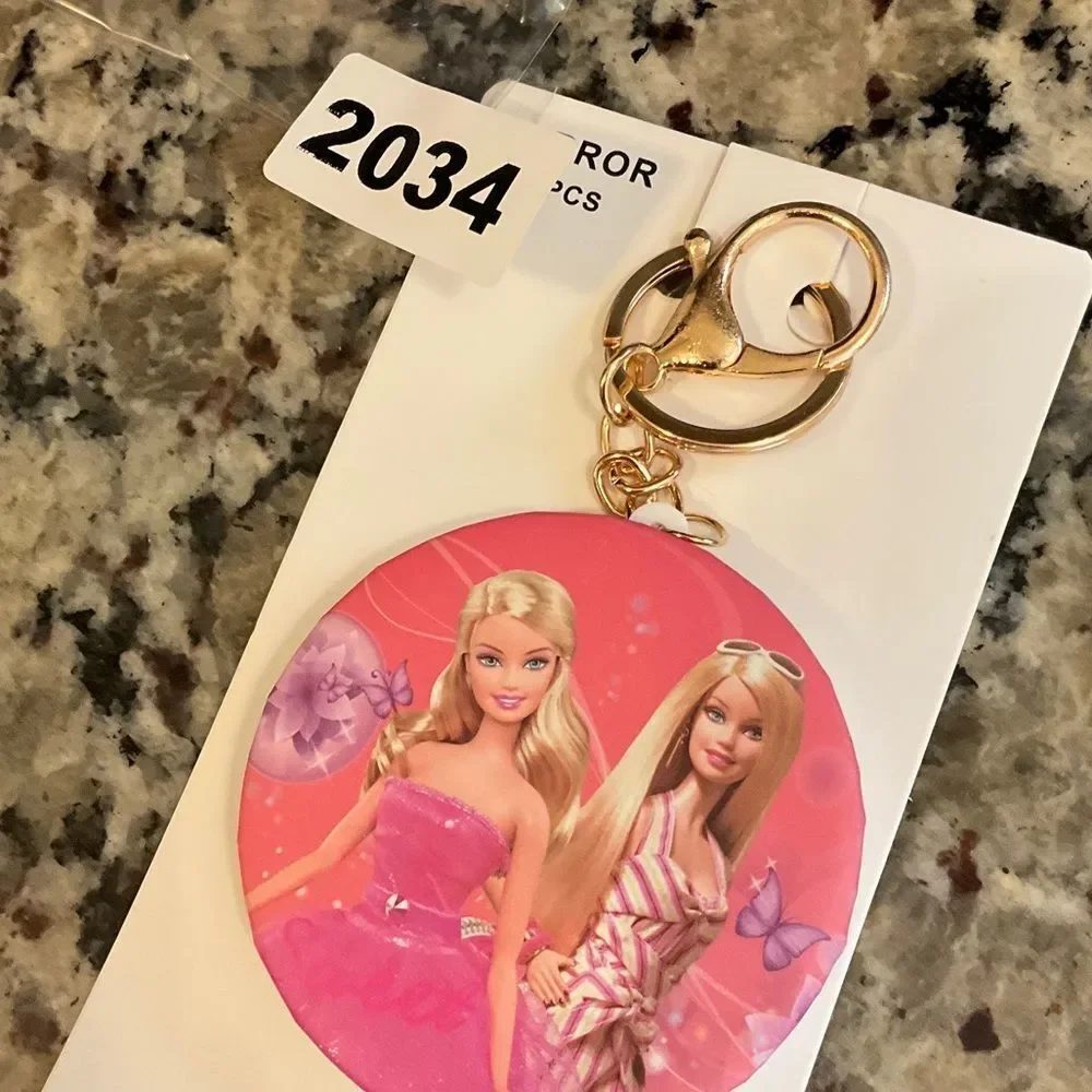 2034 Pink Barbie Keychain Double Sided Mirror Key chain Bag Charm